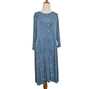 Gundrun Sjoden Micromodal Dress Blue Printed 3/4 Sleeves Women Medium